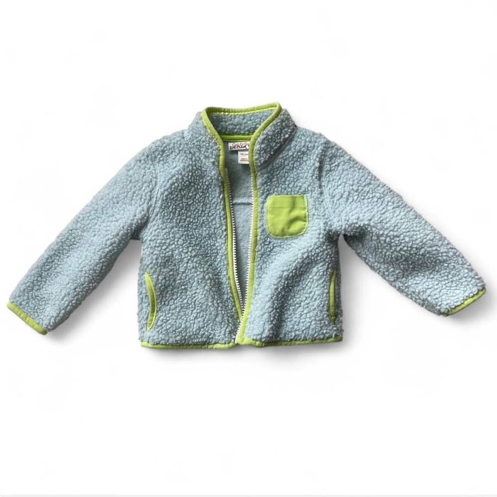Light Blue Fleece Jacket with Green Trim